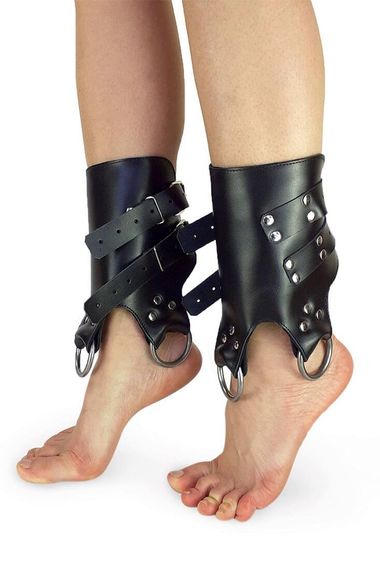 Поножи манжеты для подвеса за ноги Art of Sex Leg Cuffs For Suspension из натуральной кожи, Черный, One Size