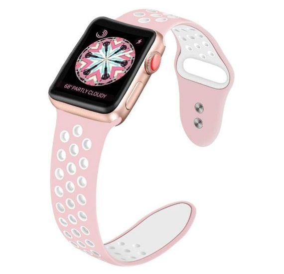 Спортивний ремінець з перфорацією Primo для Apple Watch 38mm / 40mm / 41mm - Pink&White | Зображення 1