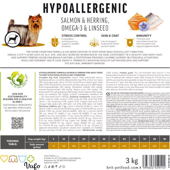 Корм сухий Brit Care Dog Hypoallergenic Dog Show Champion для виставкових собак з лососем і оселедцем 3 кг | Зображення 7