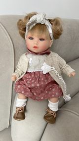 Большая Испанская Виниловая Кукла Marina & Pau Девочка Блондинка с Хвостиками и Повязкой Alina Petite Winter 40 см в Коробке