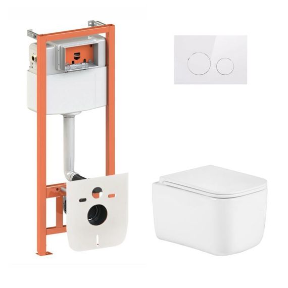 Готовое решение Qtap для ванной комнаты: подвесной унитаз Gemini Ultra Quiet 485×340×350 + комплект инсталляции Nest 4 в 1 (кругла