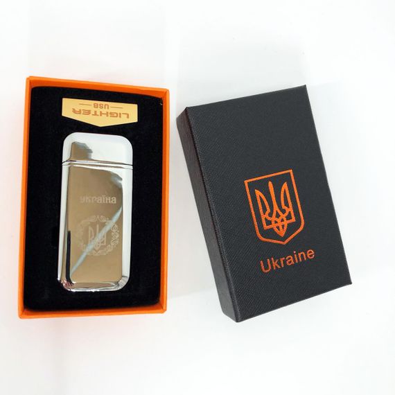 Дугова електроімпульсна запальничка USB Герб України (індикатор заряду, ліхтарик) HL-442. GZ-749 Колір: срібло | Зображення 9