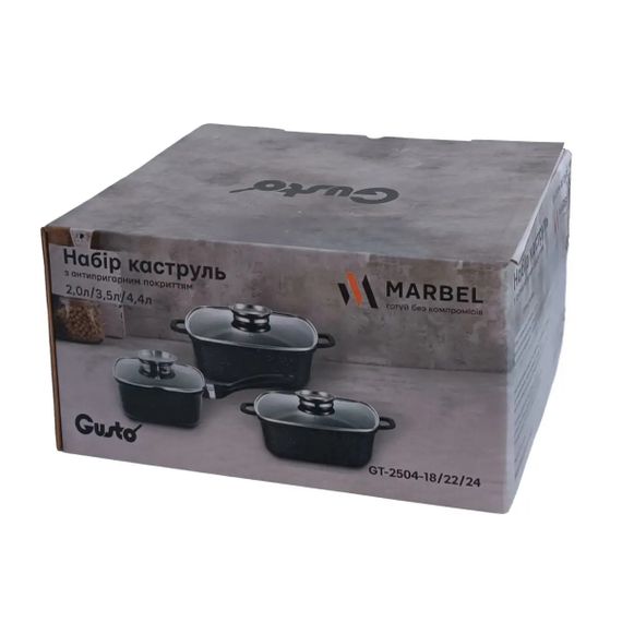 Набор посуды Gusto MARBLE GT-2504-18/22/24 6 предметов черный | Зображення 1