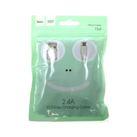 Кабель HOCO X13 USB to Micro 2.4A, 1m, PVC, PVC connectors, White | Зображення 2