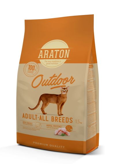 Корм ARATON OUTDOOR Adult All Breeds сухой с курицей и индейкой для взрослых кошек 1.5 кг