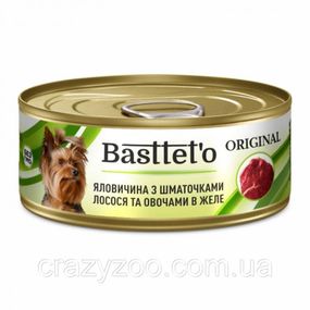 Вологий корм для собак Basttet`o Original яловичина зі шматочками лосося та овочами в желе 85 г