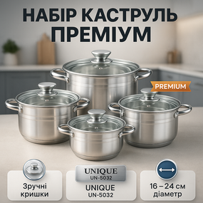 Каструлі з прозорими кришками, Набір каструль хорошої якості, Комплект металевих каструль AT-98