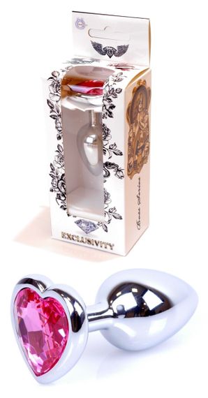 Анальний затор Boss Series - Jewellery Silver Heart PLUG Pink S, BS6400044 sexstyle