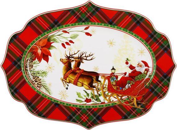 Блюдо порцелянове "Christmas Story" 35х25см, овальне, червоний з білим