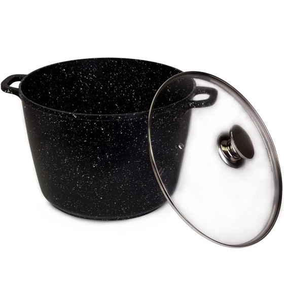 Каструля литий алюміній глибока 10л 28*20см скляна кришка а/п Black marble 4408 KAMILLE | Зображення 2