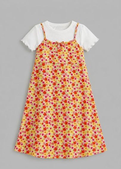 Підлітковий сарафан + футболка для дівчинки Primark 140 см Різнобарвний (0621B)