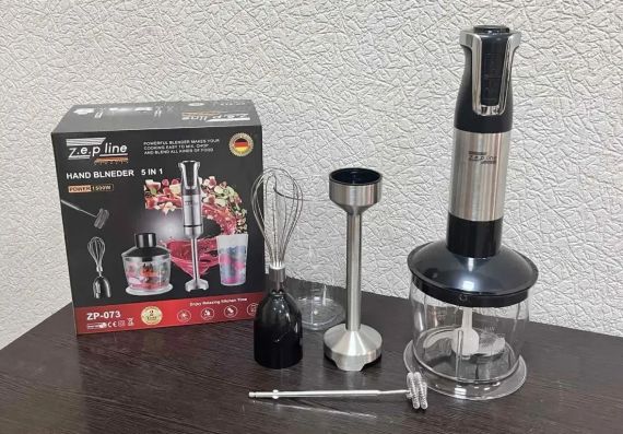 Блендер ручний 5 в 1 на 1500 Вт із подрібнювачем і насадками міксер і спінювач молока 20 швидкостей Zepline | Зображення 1