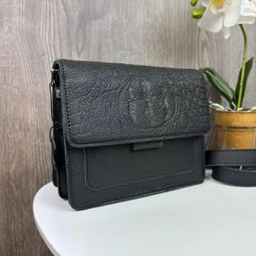 Сумка жіноча шкіряна маленька через плече крос-боді чорна стильна під рептилію