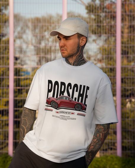 Oversize футболка з принтом  Porsche біла