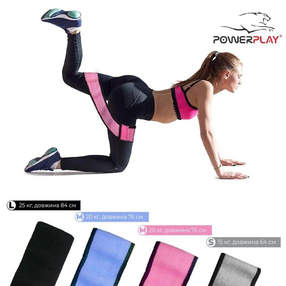 Тканева гумка для фітнесу та спорту PowerPlay 4111 Hip Band M Medium Рожева (d_76cm) | Зображення 1