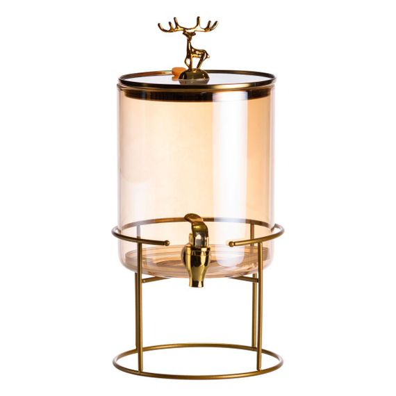 Лимонадница стеклянная 3.6 л с золотым краном и подставкой круглая банкетная ёмкость для напитков HP-34-18