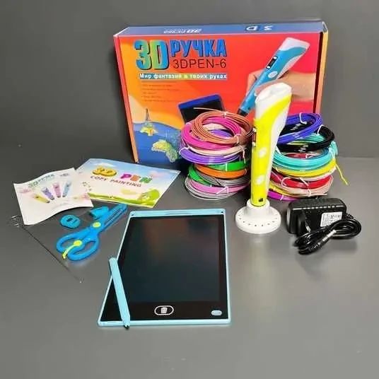 Набір для творчості 3D 3D ручка Pen-6 c LCD дисплеєм + графічний планшет + трафарети + 100 м пластику в комплекті | Зображення 3