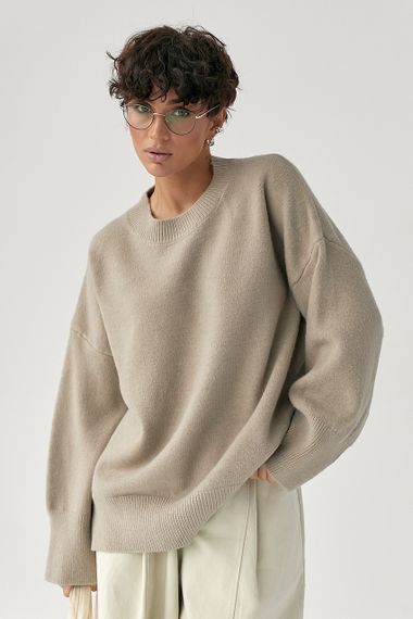 Вільний в'язаний джемпер із розрізами - кавовий цвет, ONE SIZE (є розміри) | Зображення 4