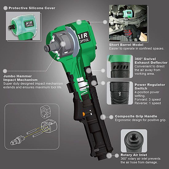 Гайковерт для шиномонтажу пневматичний TOPTUL 1/2" 407N/m 6500об/хв KAAS1630 | Зображення 1