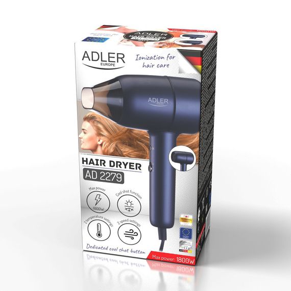 Фен для волосся Adler AD 2279 синій, 1800 Вт, іонізація, холодне повітря | Зображення 9