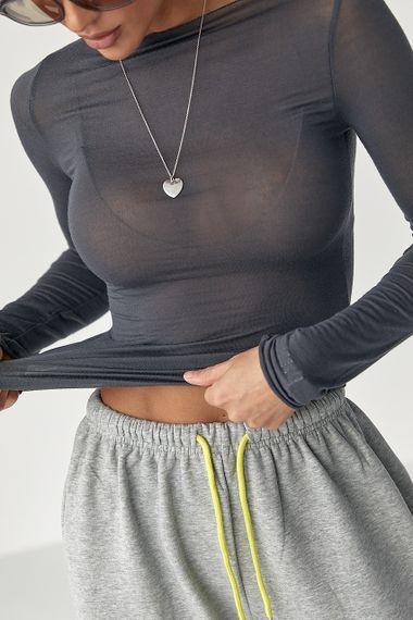 Приталений лонг у сітку - сірий цвет, M (є розміри) | Зображення 3