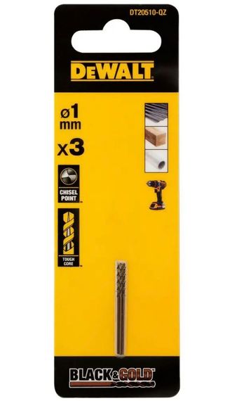Свердло по металу DeWalt BLACK & GOLD HSS-G 1 мм 3 шт (DT20510)