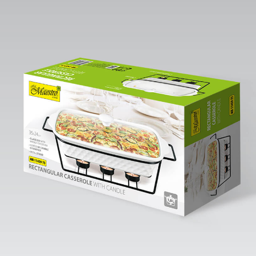 Марміт прямокутний 1,8л 35см кераміка скляна кришка + метал.підставка MR-11459-73 Maestro | Зображення 3