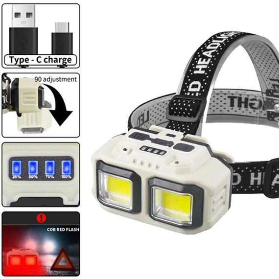 Led headlamp налобний ліхтар HX-816S 2COB(white+red), Потужний акумуляторний налобний ліхтарик KO-75 | Зображення 3