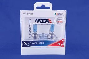 Лампа автомобільна H7 12 V 55 W PX26D SUPER WHITE (ближня/дальня, протитуманна) (світло-блакитний) (2шт) MTA 80715 SWB21