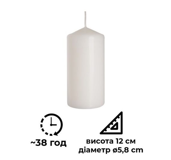 Свічка столова циліндр Bispol sw60/120-090 Білий | Зображення 1