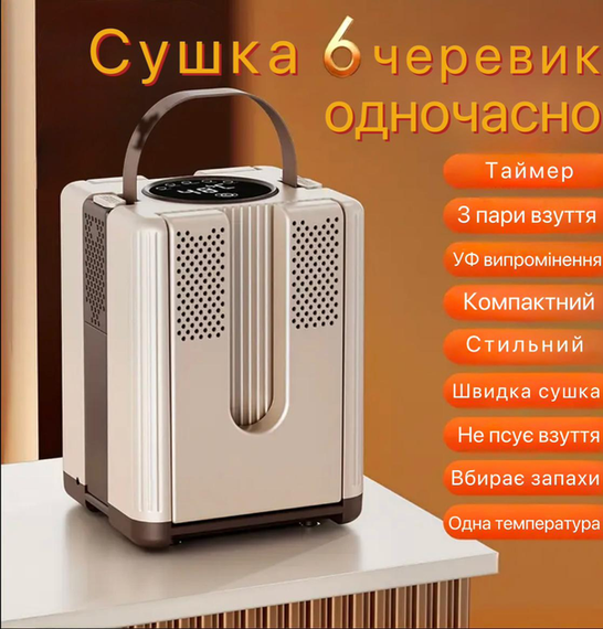 Сушилка для обуви, электросушилка на 3 пары с таймером от 30 до 120 минут быстрой сушки ботинок с ультрафиолетом, вертикальная с антибактериальным эффектом | Зображення 4