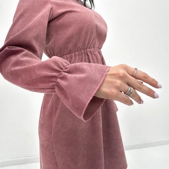 Женское модное вельветовое платье с завышенной талией GF08574 цвет пудровый, размер 46/48 | Зображення 1