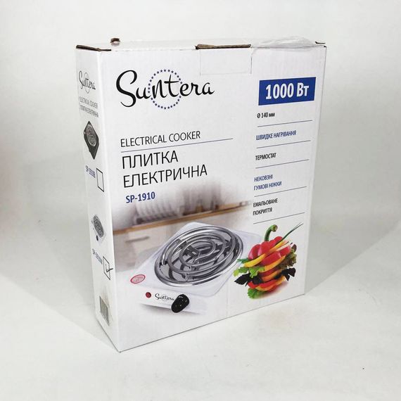 Електроплита 1 комфорка Suntera SP-1910 біла | Потужна настільна електроплита IN-797 Плита домашня | Зображення 4