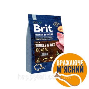 Диетический корм Brit Premium by Nature Light для собак с избыточным весом, индейка, 3 кг