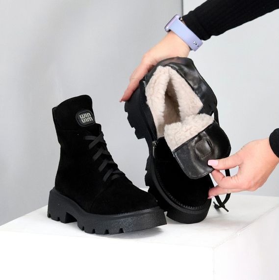 Круті чорні замшеві зимові черевики натуральна замша