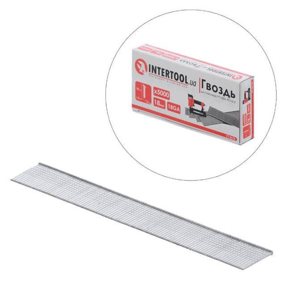 Цвях для степлера PT-1603, PT-1612, 18 мм (18GA), 1.0*1.25 мм, 5000 шт./пач. INTERTOOL PT-86181