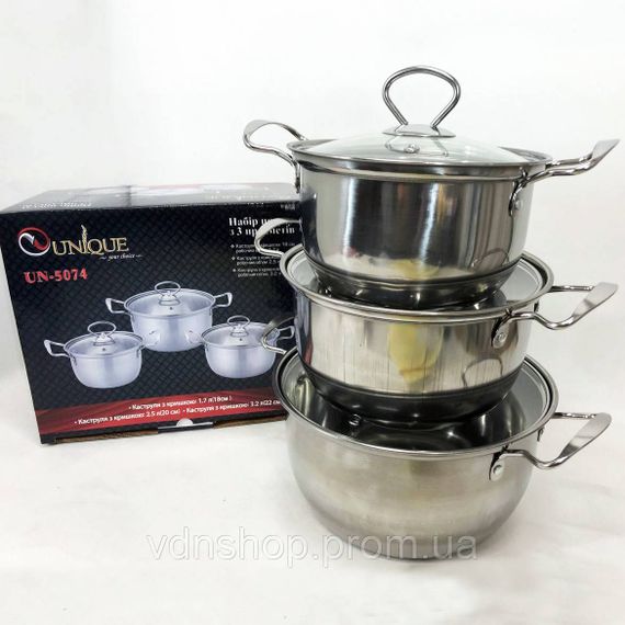 Каструлі з кришками UNIQUE UN-5074, Каструля з нержавіючої сталі, Набір каструль вищої якості TN-80 | Зображення 3