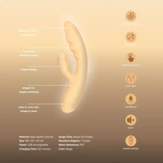 Вібратор-кролик Sweet Em, бежевий Sex Aura | Зображення 4