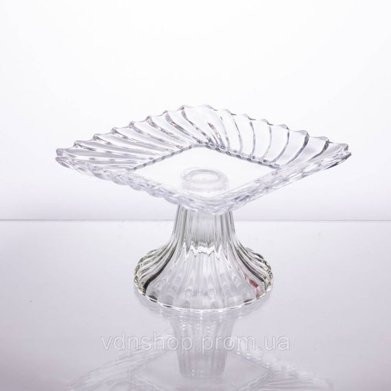 Тортівниця скляна квадратна на ніжці, 16×16 см прозора 64486-15