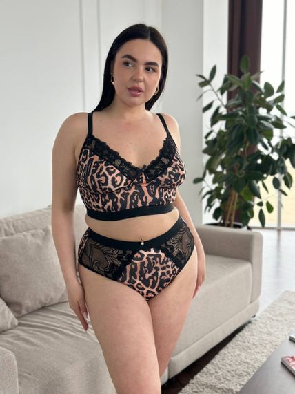Жіночий комплект білизни PLUS SIZE леопардовий з мереживом | Зображення 9