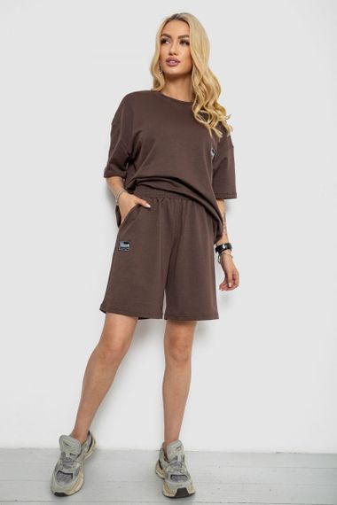 Женский летний костюм оверсайз шорты и футболка цвет коричневый размер L/XL 241R5004 | Зображення 1