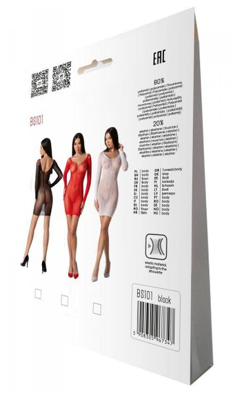 Полупрозрачное мини-платье Passion BS101 One Size, black, рукава-митенки | Зображення 6