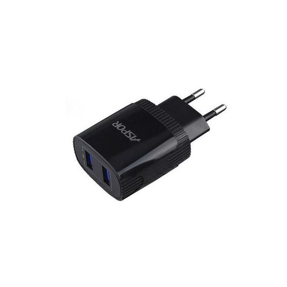 Мережевий зарядний пристрій Aspor A811 (2USB/2.4 A) + кабель USB — Type-C чорний | Зображення 1