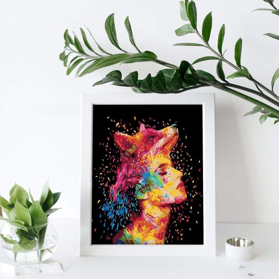 Картина по номерам Bougimal "Женщина и Лисица", набор для рисования акрилом, 40x50 см, без рамки | Зображення 1