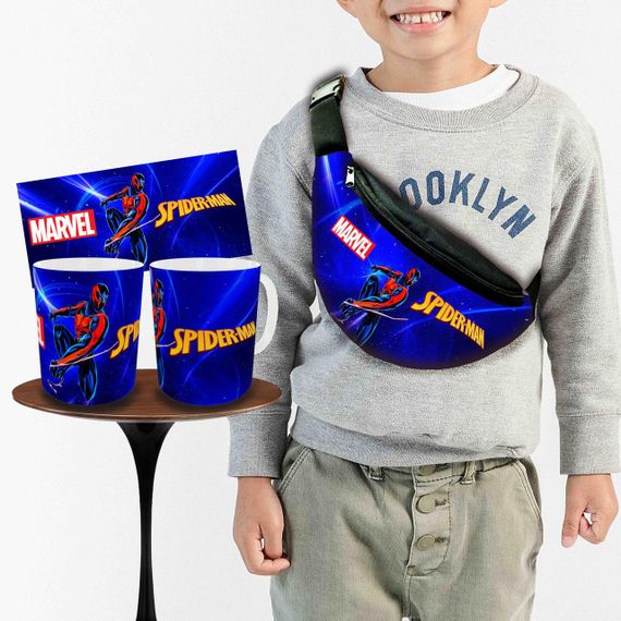 Набір: дитяча сумка-бананка+кружка Людина-павук «Spider-Man» 32х15см, бананка для хлопчика через плече на подарунок (01009)