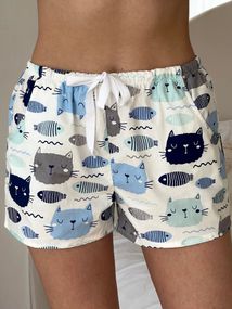 Жіночі Піжамні шорти з сатину COSY коти/рибки