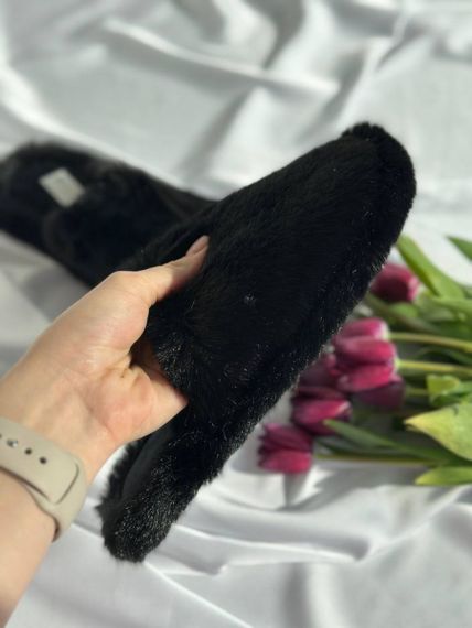 Закриті м'які хутряні чорні домашні тапочки | Зображення 5