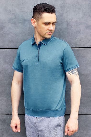 Чоловіче поло Sun`s House  розмір: 3XL Блакитний (арт. OT-29) | Зображення 2