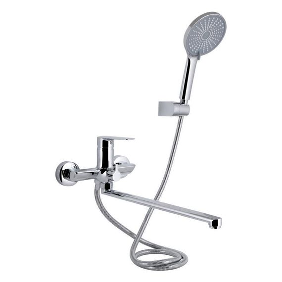 Смеситель для ванны Qtap Leo New с длинным поворотным изливом (c душевым гарнитуром) QTLEO2601CRM45562 Chrome