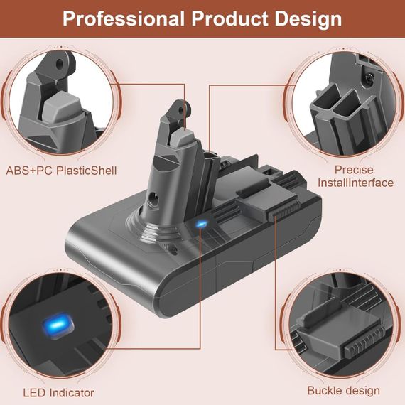 Аккумулятор для пылесоса Dyson V6 6000 мАч с 2 фильтрами для DC58, DC59, DC61, DC62, DC72, DC74, SV03–SV09 | Зображення 1